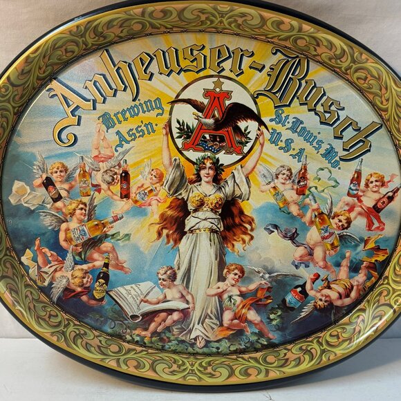 Anheuser-Busch Vintage Metal Serving Tray (Lady and Cherubs)